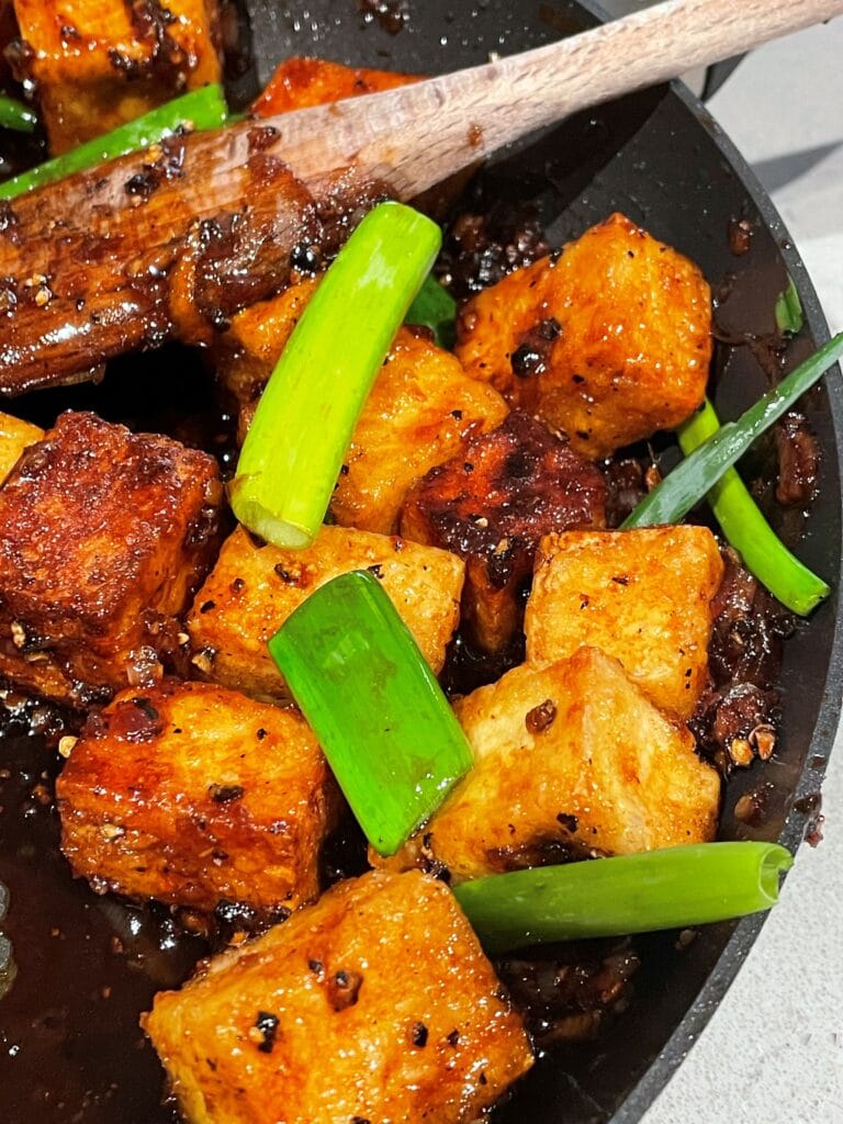 Smoked Pepper Tofu in a frying pan